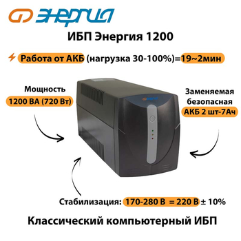 Энергия ИБП 1200 - ИБП и АКБ - ИБП для компьютера - магазин электрооборудования amperomvolt.ru